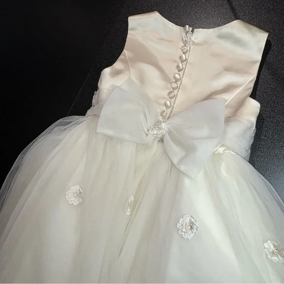 Flower girl communion rum pink Elegant Cream Kids Dress with Bow satin tulle 3 - Picture 1 of 9